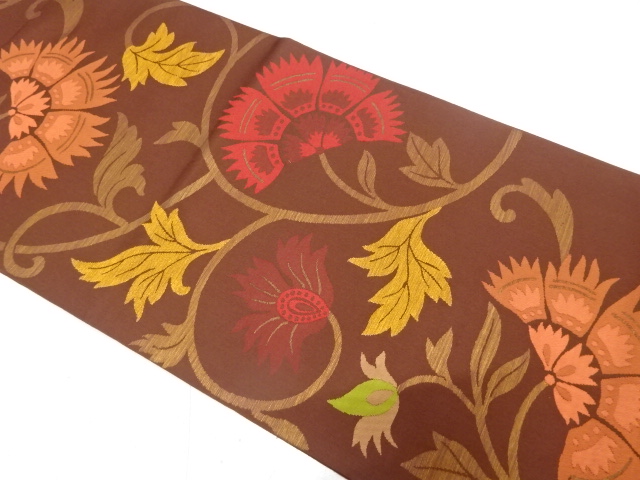 JAPANESE KIMONO / FUKURO OBI / SILK / WOVEN FLORAL ARABESQUE